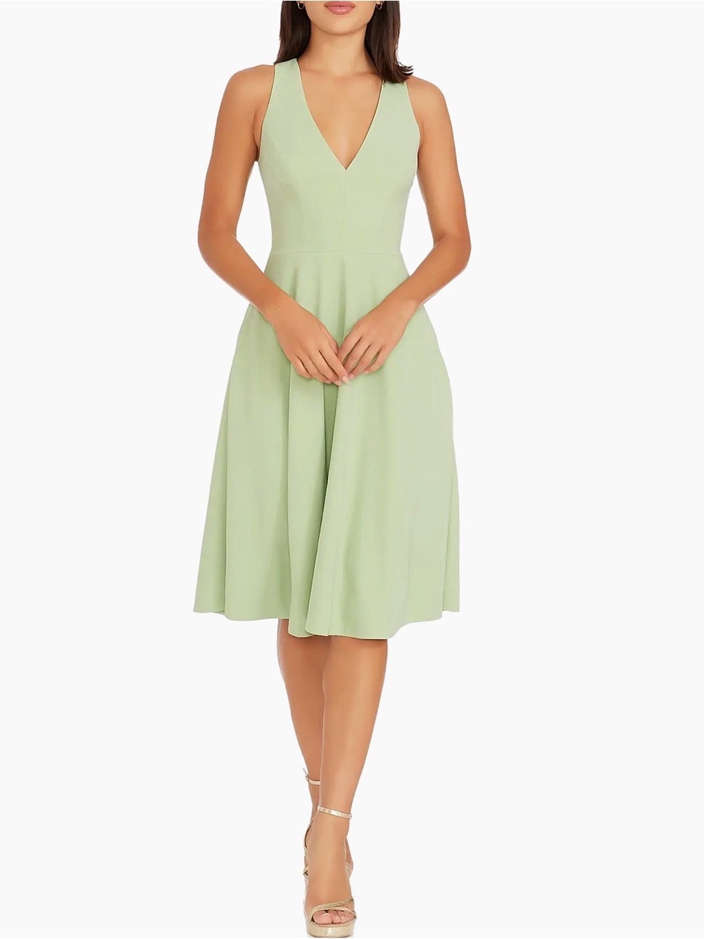 Dress the Population Sleeveless V-Neck Fit & Flare Dress - Sage Green